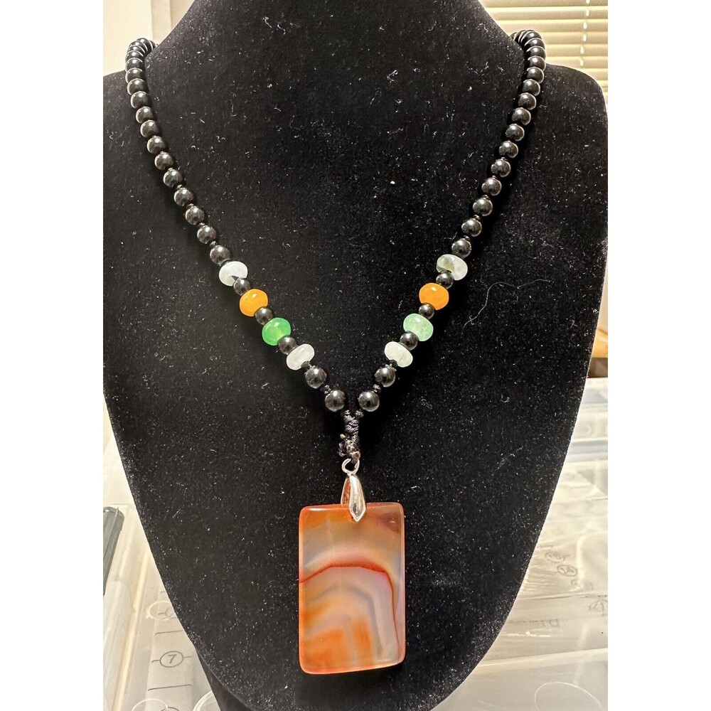 6mm  Natural Round Gemstone Beads Orange Crush Pendant Necklace 22”